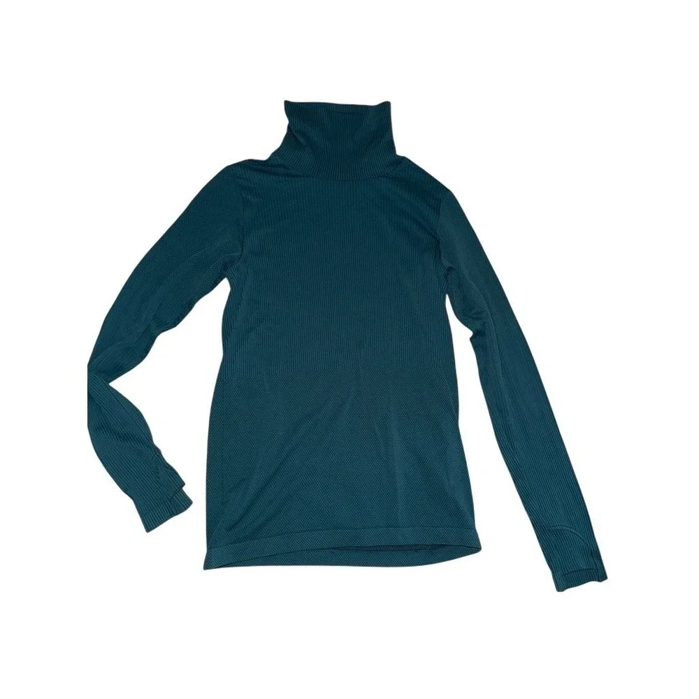 Athleta Unstinkable Turtleneck Base Layer Top Womens Sz M Teal Green Long Sleeve